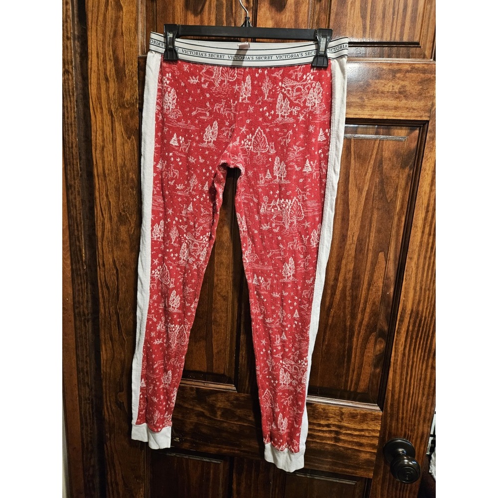 Victorias Secret Womens XS Red Christmas Tree Waffle Knit Pajama Pants Joggers